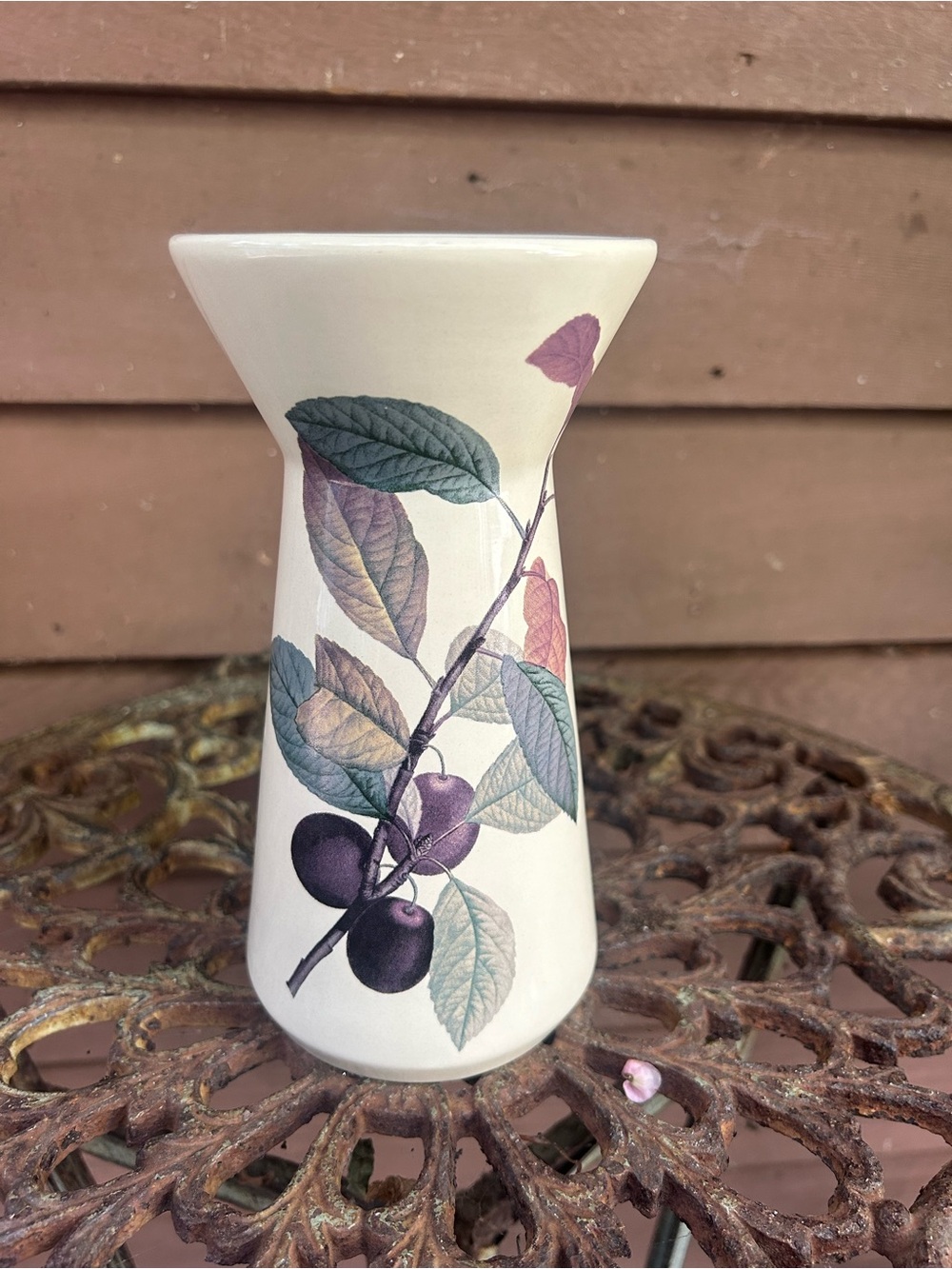 Antropologie Ceramic Plum Botanical Vase - White with Purple Accents